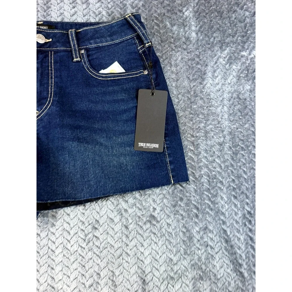 True Religion Curvy Jennie Shorts Womens 30 Blue Denim Cotton Stretch Mid Rise